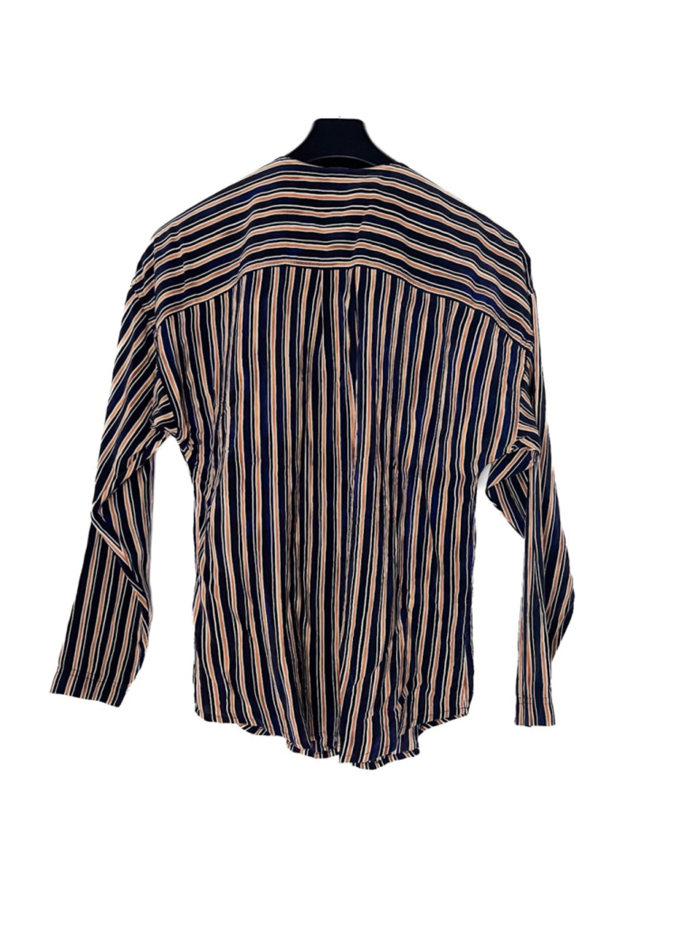 Linda Allard Ellen Tracy 100% Silk Long Sleeve Striped Button Up Blouse Sz 8 - Picture 2 of 10